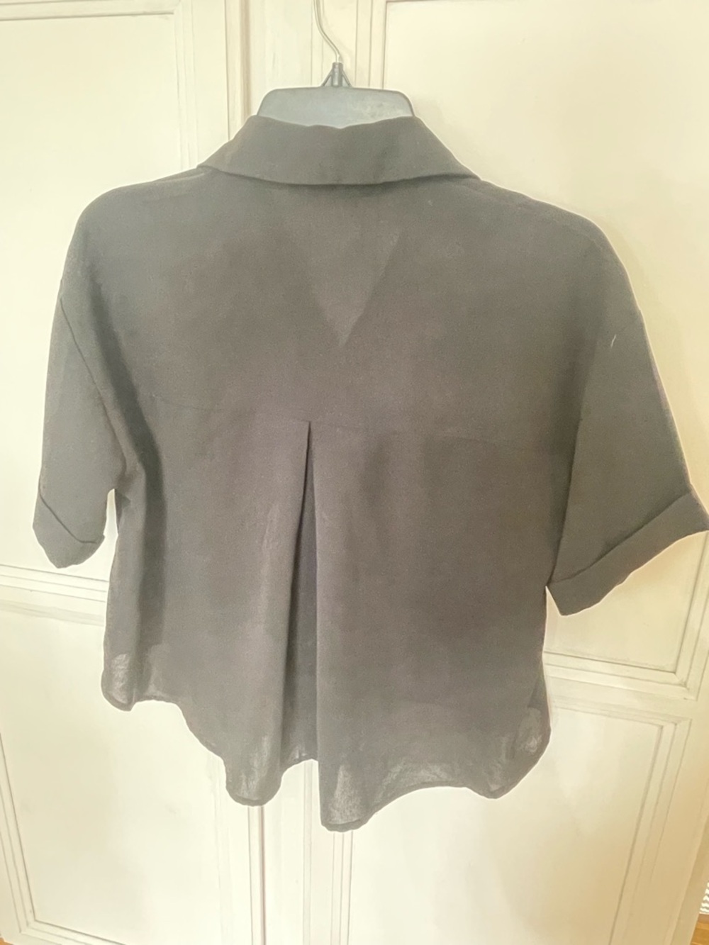 Cider collar pocket button up short sleeve crop blouse black XXS - Picture 6 of 6